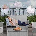 sweeek Salon de jardin en bois 4 places - Ushuaïa - Coussins écrus canapé fauteuils et table basse en acacia design – Image 4